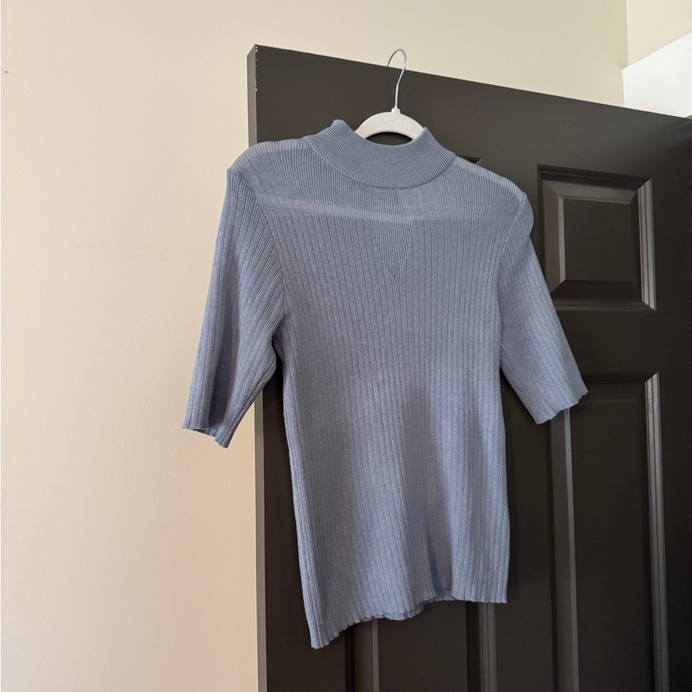 Tahari Light Blue Ribbed Knit Sweater